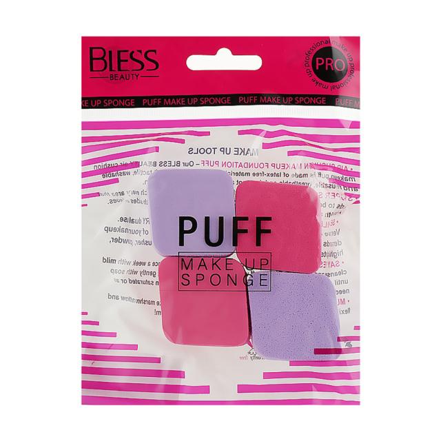 foto набір спонжів для макіяжу bless beauty puff make up sponge 4 в 1, міні  ромб, рожево/фіолетові, 4 шт