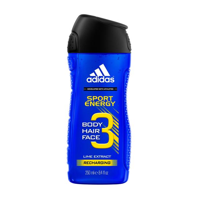 foto гель для тіла, волосся та обличчя adidas sport energy 3в1 чоловічий, 250 мл