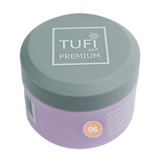 foto гель для нарощування нігтів tufi profi premium uv/led gel з шимером, 06 shine peach, 15 г