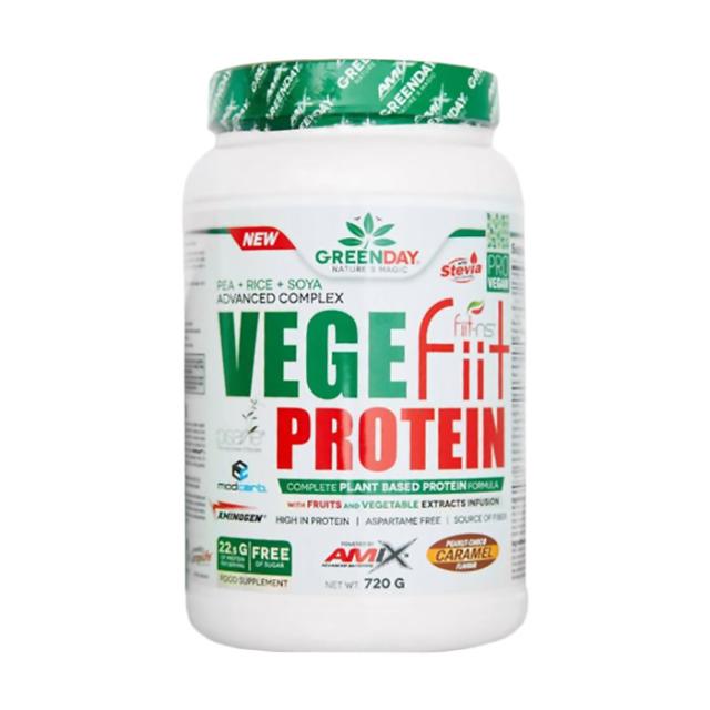 foto харчова добавка протеїн в порошку amix nutrition greenday vege-fiit protein арахісова шоколадна карамель, 720 г
