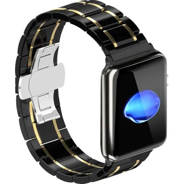 foto ремінець для смарт-годинника xoko ceramic for apple watch 38mm black/gold (xk-cer-bkgd)