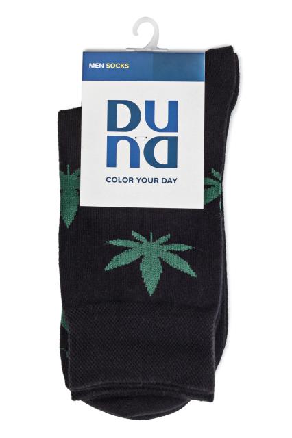 foto шкарпетки чоловічі duna класичні 7009 чорні з листям р.25-27