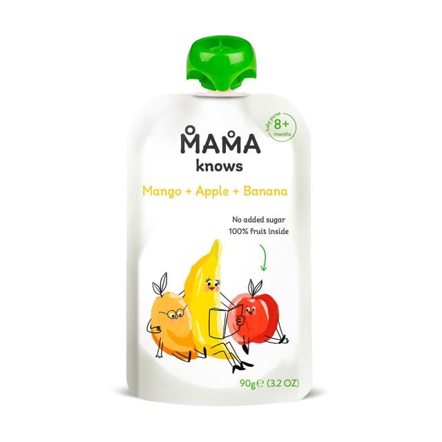 foto дитяче фруктове пюре mama knows манго, яблуко, банан, без цукру, з 8 місяців, 90 г