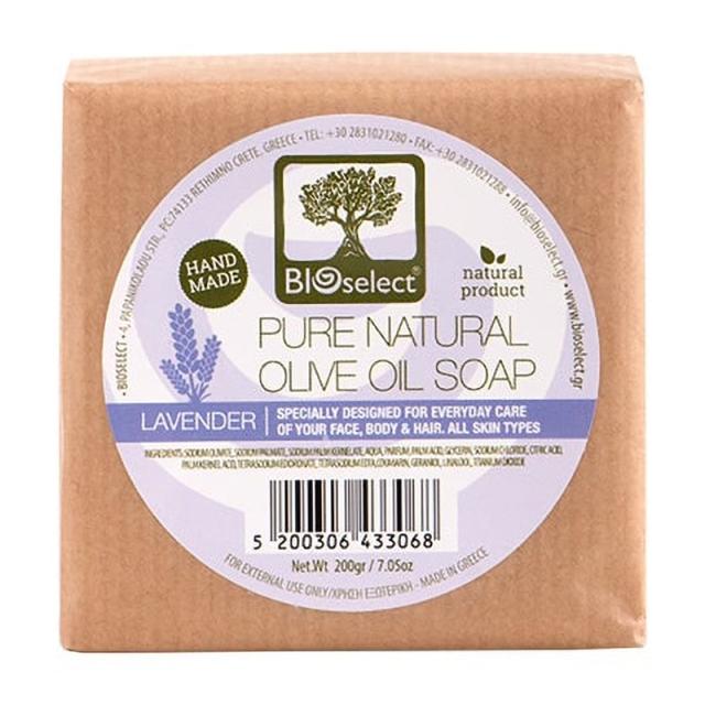 foto натуральне мило з оливковою олією для обличчя, тіла та волосся bioselect olive oil soap lavender з ароматом лаванди, 200 г