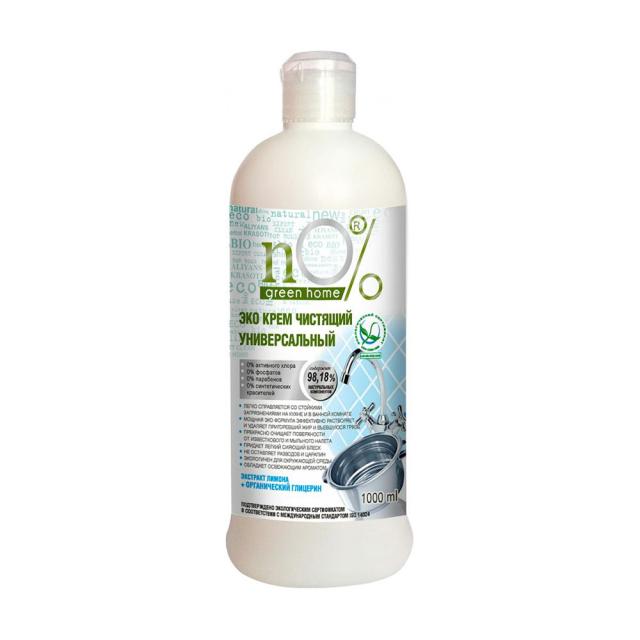 foto еко крем для чищення універсальний no% green home екстракт лимону та органічний гліцерин, для кухні та ванної кімнати, 1 л