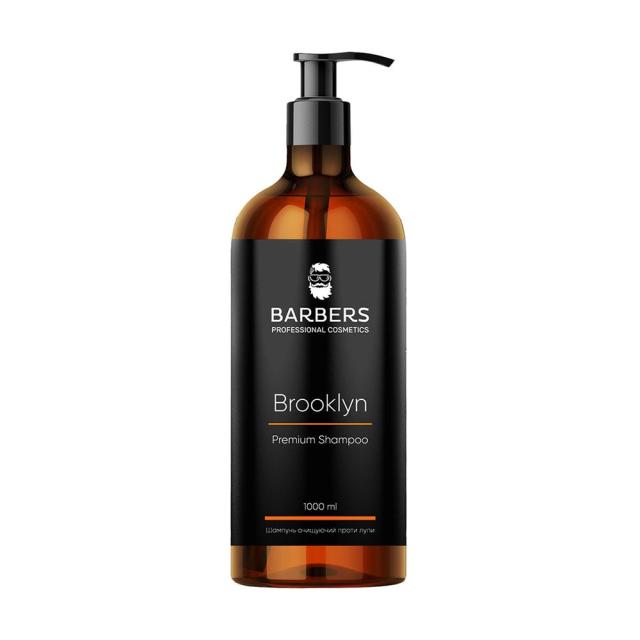 foto чоловічий шампунь для волосся barbers brooklyn premium shampoo проти лупи, 1 л