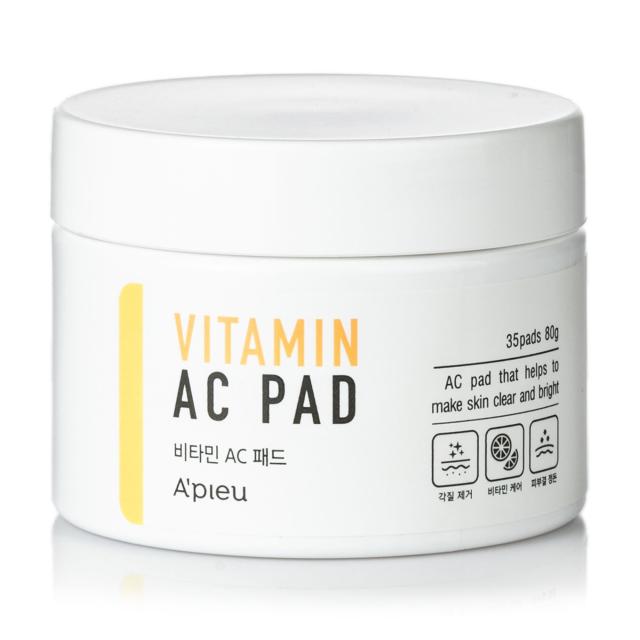 foto пілінг-диски для очищення шкіри обличчя a'pieu vitamin ac pad, 35 шт