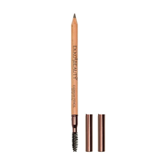 foto стійкий восковий олівець для брів ekkobeauty eyebrow pencil зі щіточкою grey brown, 1.5 г