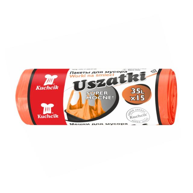 foto пакети для сміття kuchcik помаранчеві з ручками, 35 л, 15 шт