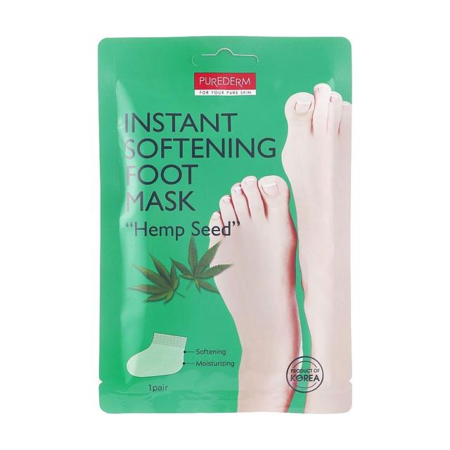 foto пом'якшувальна маска-шкарпетки для ніг purderm instant softening foot mask hemp seed з олією насіння конопель, 2*17 г