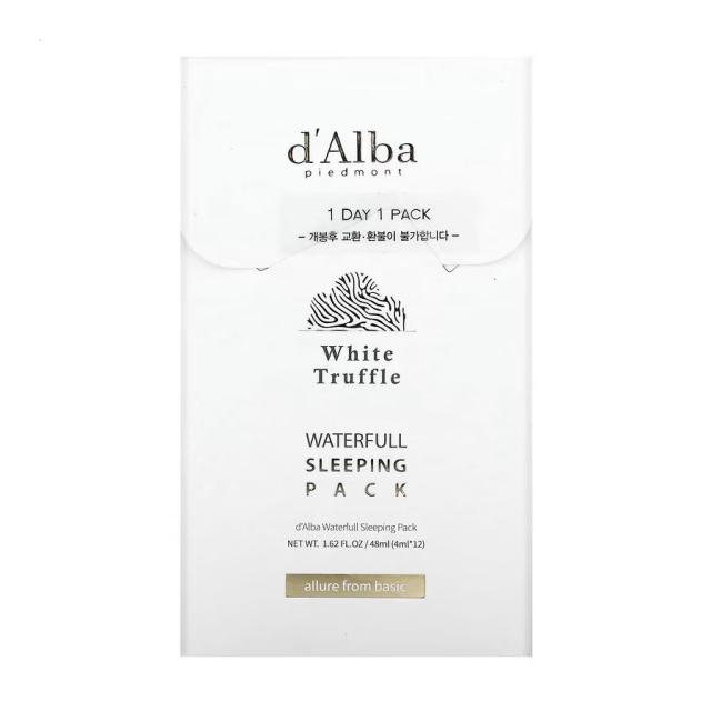 foto зволожувальна нічна маска для обличчя d'alba waterfull sleeping pack з екстрактом білого трюфеля, 12*4 мл