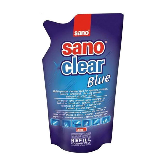 foto засіб для миття скла sano clear blue, 750 мл (запаска)