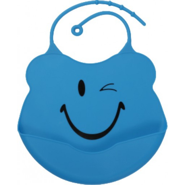 foto нагрудник силіконовий lindo з кишенею на застібці, смайл, синій (ф 933 син)