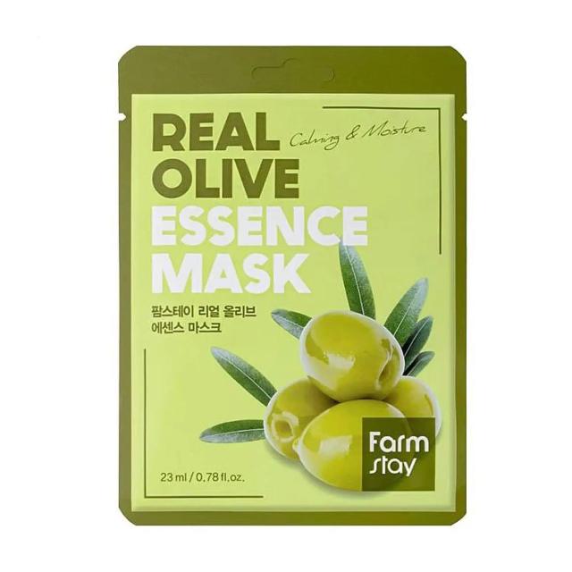 foto зволожувальна тканинна маска для обличчя farmstay real olive essence mask з екстрактом оливи, 23 мл
