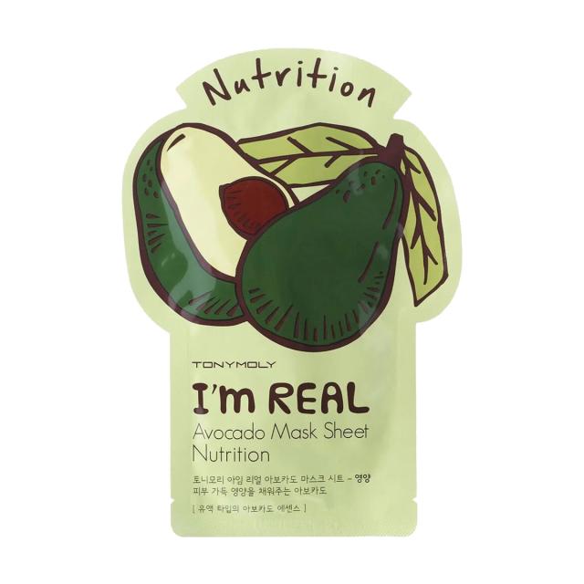 foto тканинна маска для обличчя tony moly im real avokado mask sheet з екстрактом авокадо, 21 мл