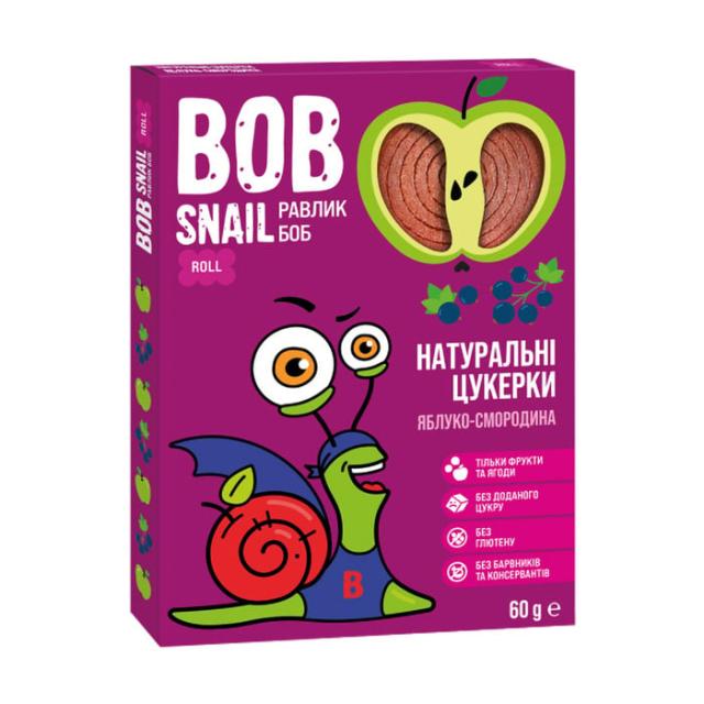 foto натуральні цукерки bob snail яблуко-смородина, 60 г