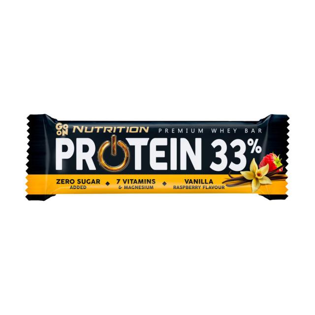 foto протеїновий батончик go on nutrition protein 33% ваніль та малина, з вітамінами, без цукру, 50 г