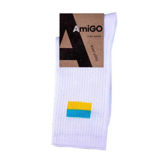 foto шкарпетки чоловічі amigo високі, спортивні, білі з прапором, розмір 25
