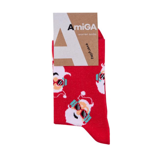 foto шкарпетки жіночі amigа класичні, червоний дід мороз, розмір 23-25