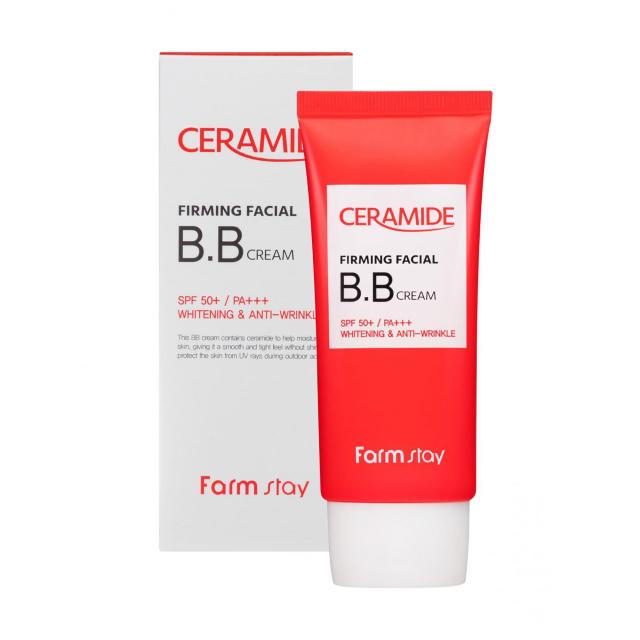 foto зміцнювальний bb-крем для обличчя farmstay ceramide firming facial bb cream spf 50 з керамідами, 50 мл
