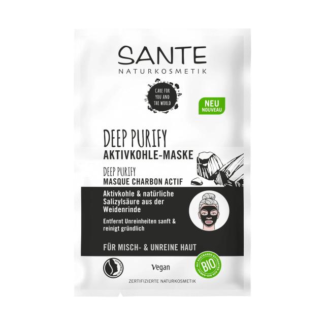 foto маска глибокого очищення обличчя sante deep purify з активованим вугіллям, саліциловою кислотою та корою верби, 2*4 мл