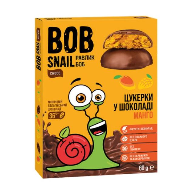foto натуральні цукерки bob snail манго в молочному шоколаді, 60 г