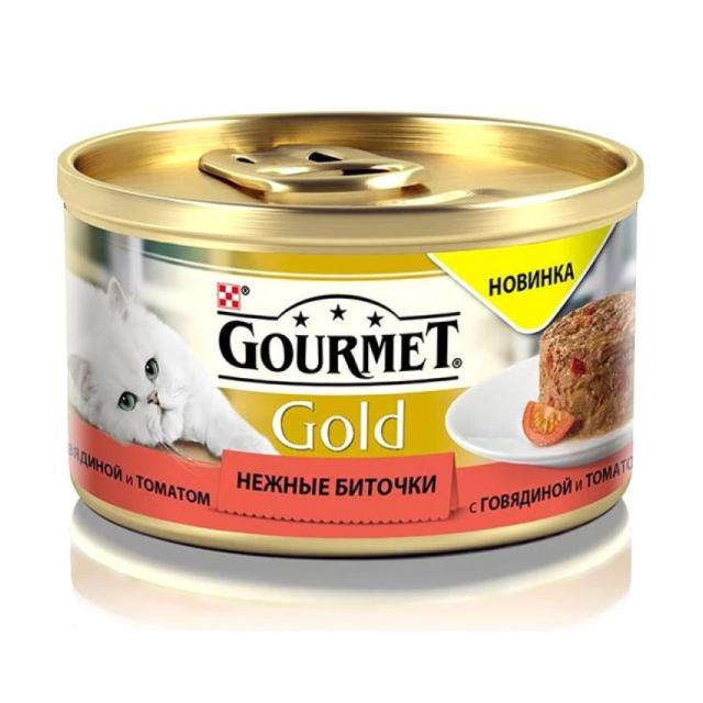 foto вологий корм для кішок purina gourmet gold ніжні биточки з яловичиною та томатами, 85 г