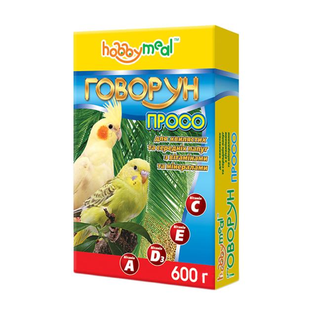 foto корм для хвилястих та середніх папуг hobby meal говорун, просо, 600 г (картонна упаковка)