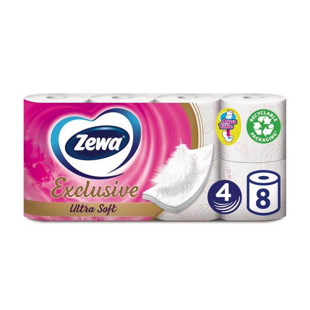 foto туалетний папір zewa exclusive ultra soft білий, 4-шаровий, 150 відривів, 8 рулонів