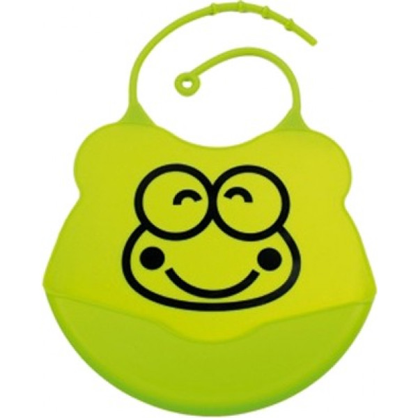 foto нагрудник силіконовий lindo з кишенею на застібці, жабка, зелена (ф 933 з жабка)