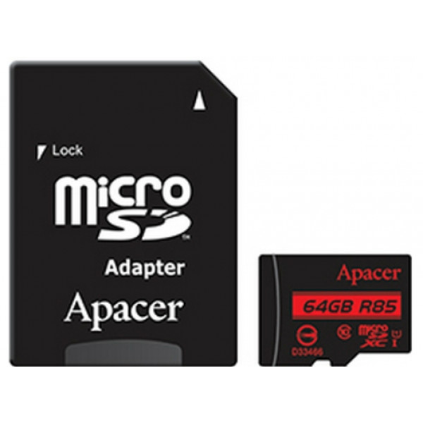 foto карта пам'яті apacer microsdxc 64gb uhs-i u1+adapter (ap64gmcsx10u5-r)