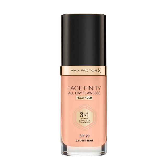 foto тональна основа для обличчя max factor facefinity all day flawless 3-in-1 foundation spf 20, 32 light beige, 30 мл