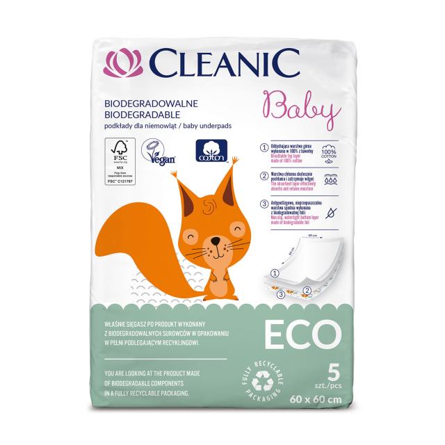 foto одноразові пелюшки для дітей cleanic baby eco 60*60, 5 шт