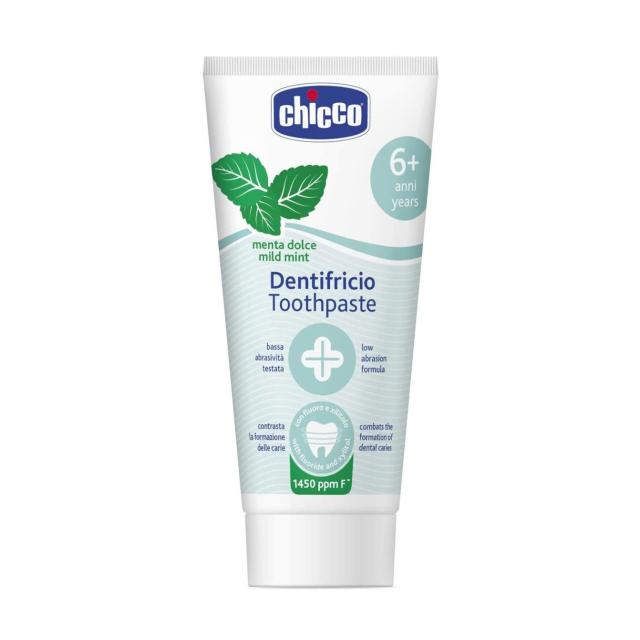 foto дитяча зубна паста chicco toothpaste mild mint лагідна м'ята, з фтором, від 6 років, 50 мл