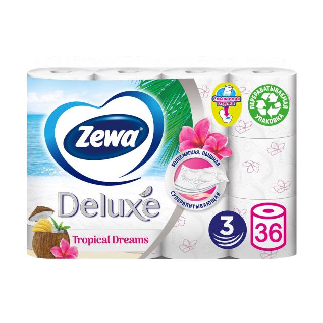 foto туалетний папір zewa deluxe tropical dreams limited edition, 3-шаровий, 142 відриви, 36 рулонів