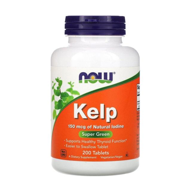 foto харчова добавка в таблетках now foods kelp натуральний йод (ламінарія) 150 мкг, 200 шт