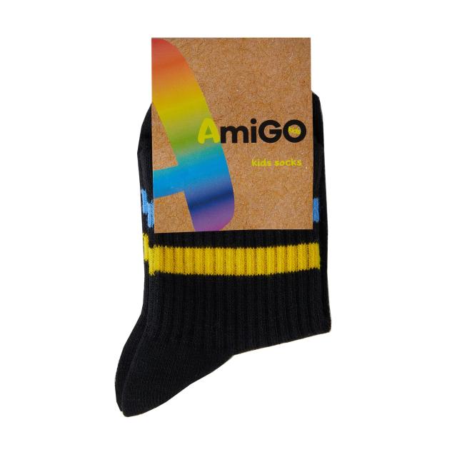 foto дитячі шкарпетки amigo спорт, високі, з жовто-блакитними стрічками, чорні, розмір 16-18