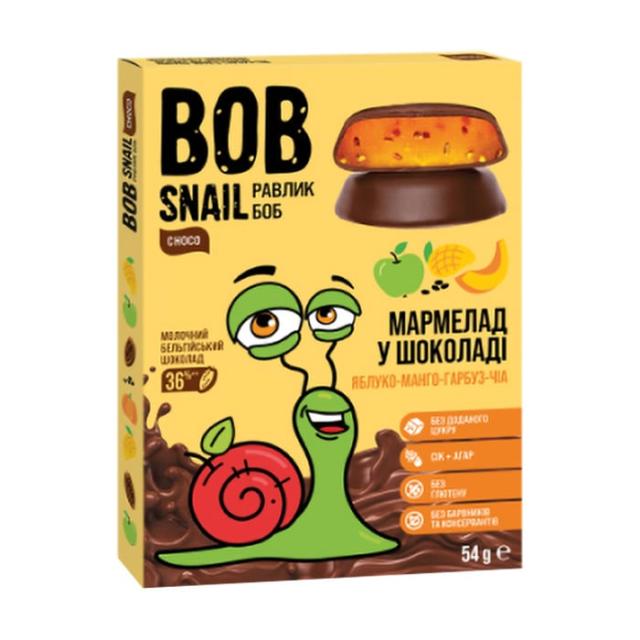 foto натуральний мармелад bob snail яблуко-манго-гарбуз-чіа в молочному шоколаді, 54 г