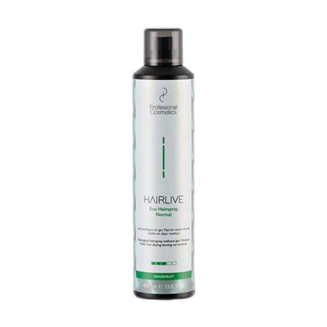 foto еколак для волосся profisional cosmetics hairlive eco hairspray normal середньої та сильної фіксації, 400 мл