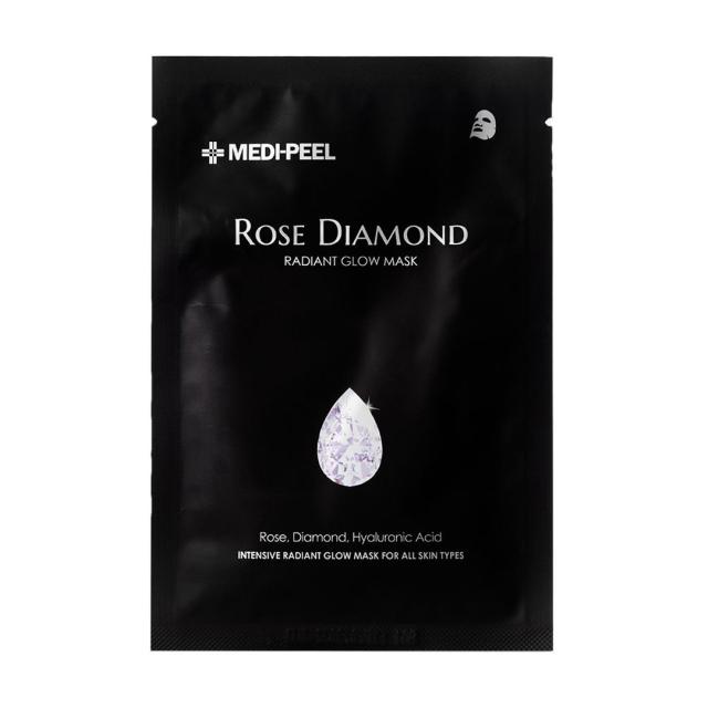 foto тканинна маска для обличчя medi-peel rose diamond radiant glow mask з алмазною пудрою, 25 мл
