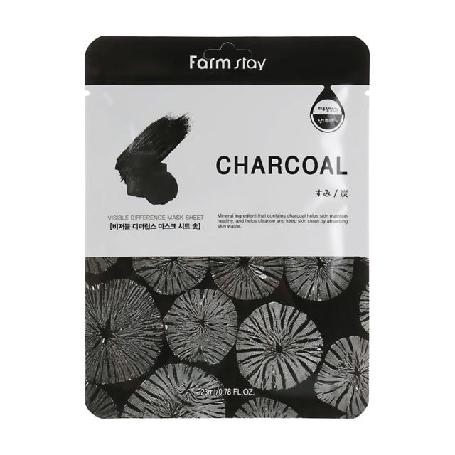 foto тканинна маска для обличчя farmstay visible difference mask sheet charcoal з деревним вугіллям, 23 мл