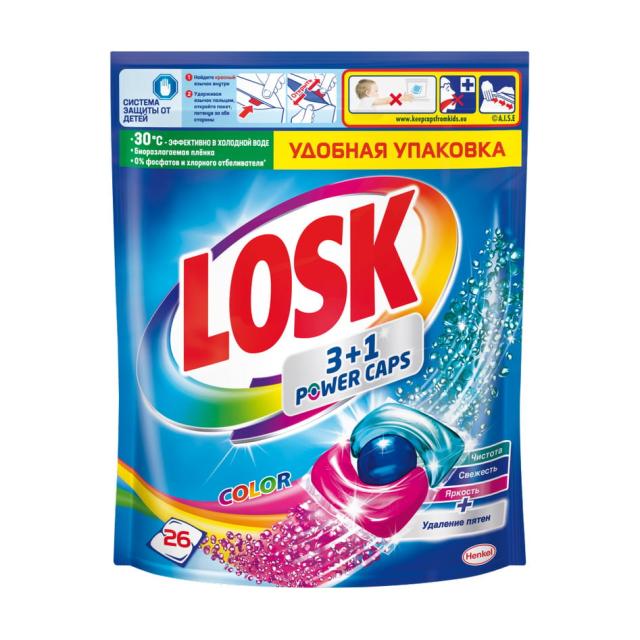foto капсули для прання losk color 3+1 power caps, 26 циклів прання, 26 шт