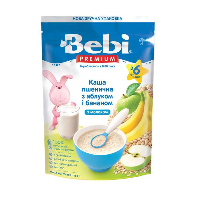 foto дитяча молочна каша bebi premium пшенична з яблуком та бананом, з 6 місяців, 200 г