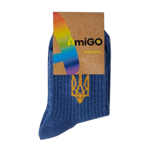 foto дитячі шкарпетки amigo спорт, високі з гербом, сині, розмір 18-20