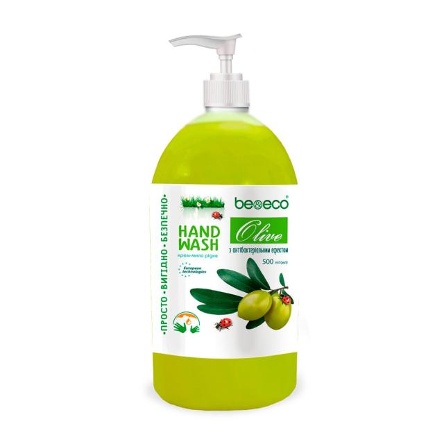 foto рідке крем-мило be&eco hand wash olive з антибактеріальним ефектом, 500 мл