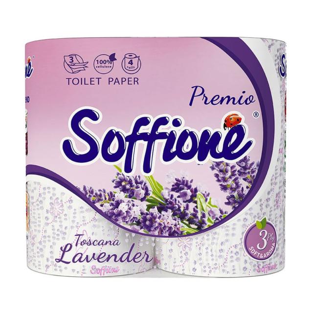 foto туалетний папір soffione premio toscana lavender фіолетовий, 3-шаровий, 150 відривів, 4 рулони