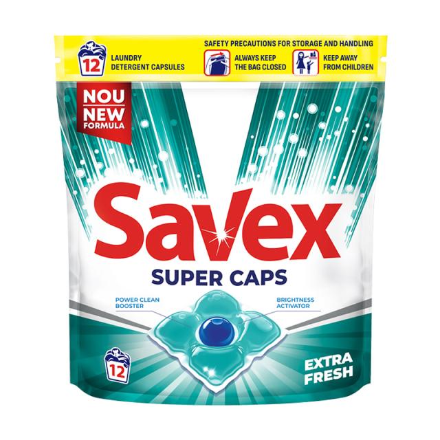 foto капсули для прання savex super caps extra fresh, 12 циклів прання, 12 шт