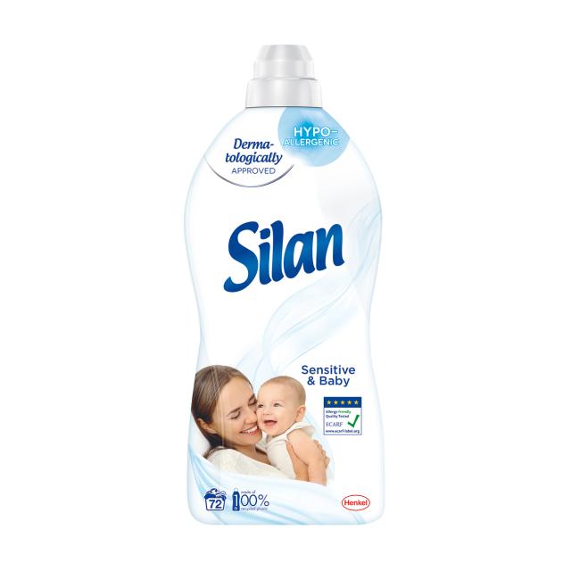 foto кондиціонер для білизни silan sensitive & baby дитячий, 72 цикли прання, 1.8 л