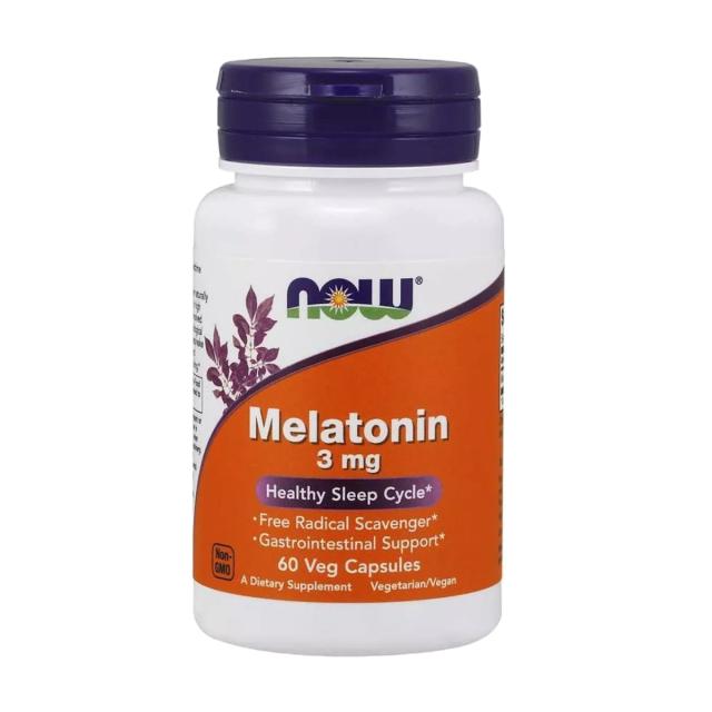 foto харчова добавка в капсулах now foods melatonin мелатонін 3 мг, 60 шт