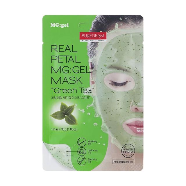 foto гідрогелева маска для обличчя purederm real petal mg:gel mask green tea, 30 г